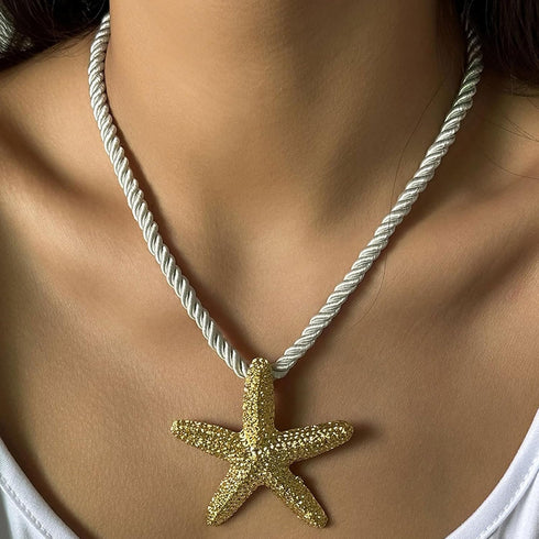 Dcfywl731 Starfish Necklace Seashell Necklace for Women Gold Beach Charm Necklace Trendy Layered Shell Conch Necklace Summer Surfer Neclace Beach ...