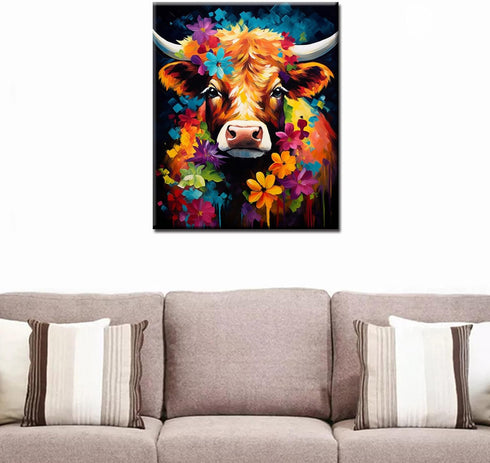 Tucocoo Alpine Cattle Paint by Numbers Kits 16x20 inch Canvas DIY Oil Painting for Adults with Brushes and Acrylic Pigment-Abstract Flowers Cow An...