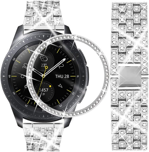 Dsytom Compatible with Samsung Galaxy Watch 42mm Band Women+ Bezel, 20mm Jewelry Watchband & Bezel Ring Cover Diamond Strap Bracelet for Galaxy Wa...