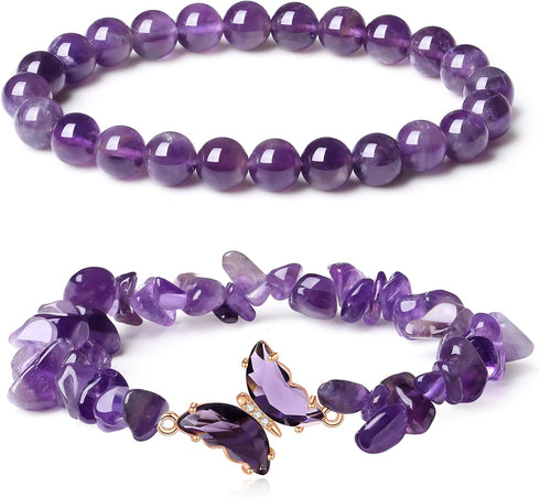 DUQGUHO 2Pcs Butterfly Bracelets for Women Healing Crystals Bracelets for Women Natural Gemstone Stretchable Chip Jewelry 8mm Crystal Beaded Brace...