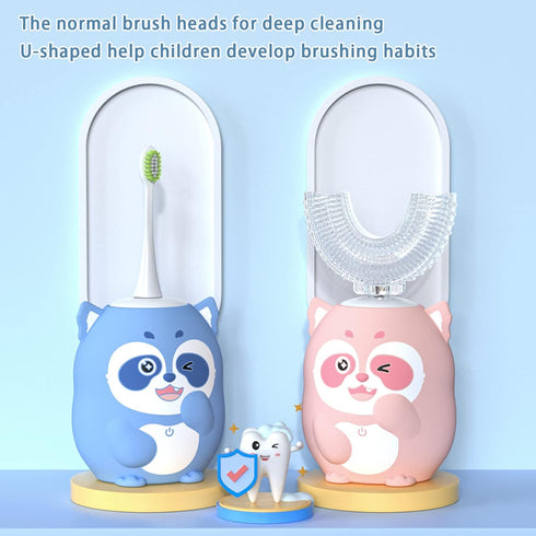 Kids Electric U Shaped Toothbrush, Cartoon Sonic Toothbrush with 4 Brush Heads 6 Cleaning Modes Children Toothbrush IPX7 Waterproof - (Age 2-7, Gr...