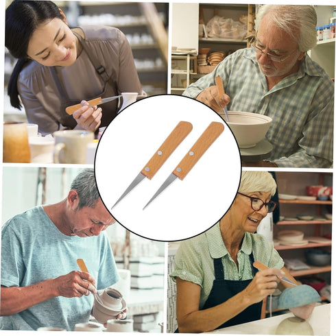 EXCEART 6 Pcs Engraving Patch Wooden Handle Fettling Polymer Clay Tools Polymer Pocket Fettling Japanese Pocket Wooden Clay Tools Art Tool Stainle...