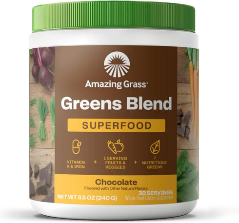 Amazing Grass Greens Superfood Powder: Greens Powder with Digestive Enzymes & Probiotics, Organic Spirulina, Chlorella, and Beet Root Powder, Choc...