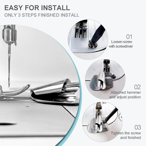 8Pcs Sewing Rolled Hemmer Foot, 3-10mm Rolled Hem Presser Foot Set for Sewing Machine Accessories, Curved Scroll Hemmer Upgrade Presser Feet Sewin...