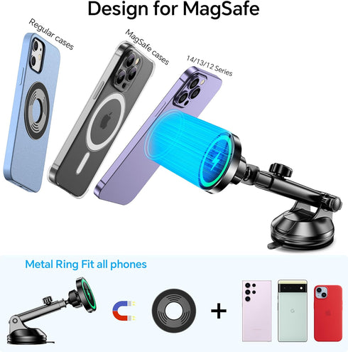 for iPhone MagSafe Car Mount Charger iPhone Wireless Car Charger Mount?Magnets+ Suction Cup?Windshield Magnetic Phone Holder Car Magsafe Accessori...