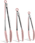 COOK WITH COLOR Food Tongs, Set of Three Cooking Tongs, 8", 10” and 13” Stainless Steel Barbeque Tongs with Silicone Tips for Non Stick Cookware, ...