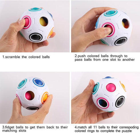 Coogam Rainbow Puzzle Ball Pack with Pouch Color-matching Game Fidget Toy Stress Reliever Magic Ball Brain Teaser for Kids and Adults, Children, B...