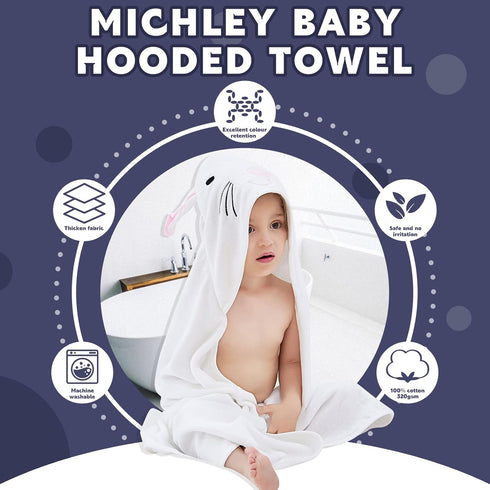 MICHLEY Animal Face Hooded Baby Towel Cotton Bathrobe for Boys Girls 0-6 Year White...