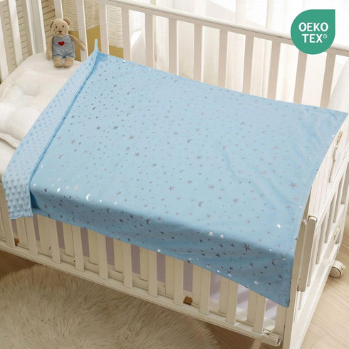 Baby Blanket for Boys Girls Soft Minky with Double Layer Dotted Backing, Star and Moon Printed 30 x 40 Inch Receiving Blanket (Blue)...