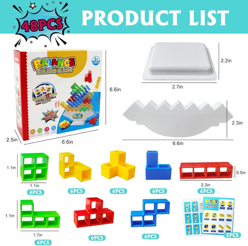 48 Pcs Swing Stack High Child Balance Building Toy, Stacking Blocks Balance Game, DIY Assembling Versatile Toy Board Table Games, Brain Game Build...