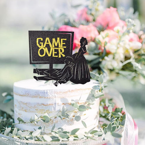 Game Over Cake Topper for Wedding Party Decorations, Funny Bride and Groom Cake Decor, Wedding Reception, Engagement Party Supplies (Double-sided ...