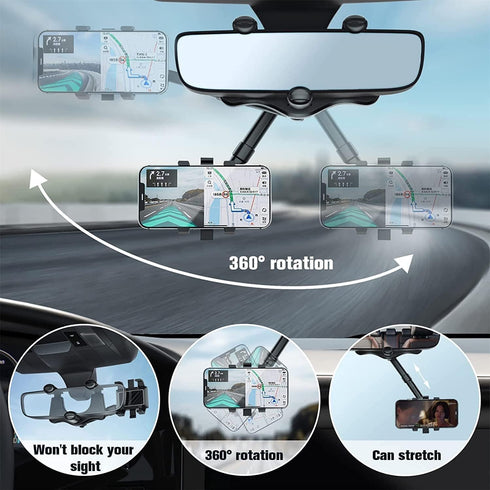 Maxicea Phone Holder Rear View Mirror, Ailsion Phone Holder, Maxicea Phone Holder, 360° Car Rearview Mirror Phone Holder for Car Mount Phone and G...
