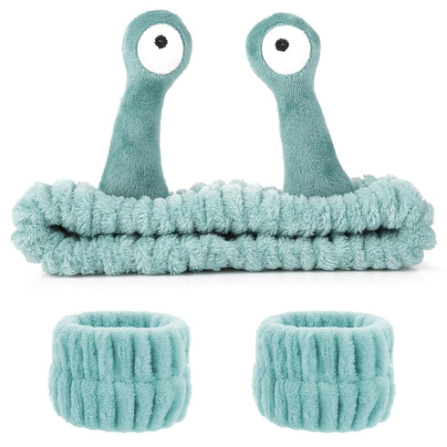 Spa Headband Face Wash Wristband Set Makeup Head Band Snail Coral Fleece Hair Band Skincare Hairband Elastic Creative Cartoon Head Wraps Cute Hair...