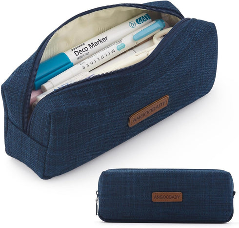 ANGOOBABY Small Pencil Case Student Pencil Pouch Coin Pouch Cosmetic Bag Office Stationery Organizer For Teen School-Dark Blue...