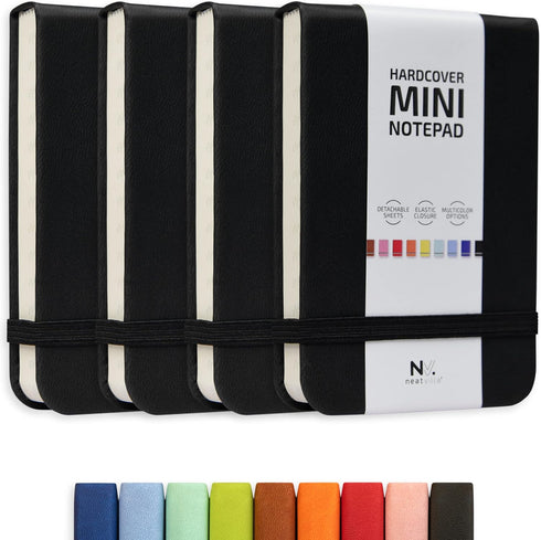 Tiny Notebook 3x4 Small Notepad Pocket Size, A7 Leather Hardcover Mini Notebook, Tear Off Sheet Tiny Notepad with Elastic Band, 4 Pack Mini Pocket...