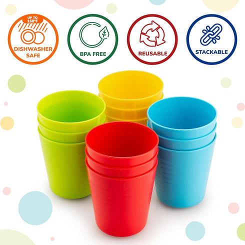 Kids Cups - Set of 12, 8 oz Plastic Cups Reusable - Dishwasher Safe - BPA-Free for Kids & Toddler...