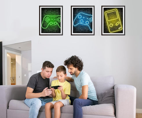 Neon Gaming Posters for Boys Room Decor, Boys Room Decorations for Bedroom, gamer wall art,Gamer, game console, Teen boy bedroom, game room, No Fr...