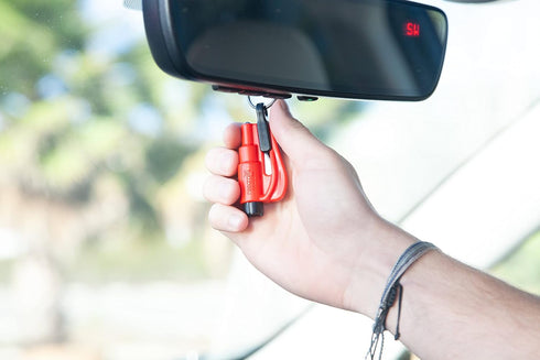 resqme The Original Emergency Keychain Car Escape Tool, 2-in-1 Seatbelt Cutter and Window Breaker, Made in USA, Family Pack of 3, Red, Blue, Yello...