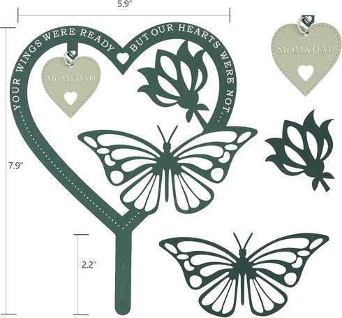 Memorial Decorative Plaque, Heart-Shape Butterfly, Sympathy Gift for Loss of Mother or Father Metal, 7.9 x 5.9 inches...