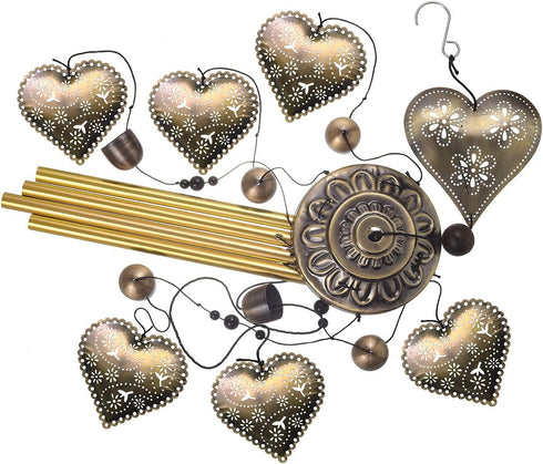 Garden Loving Heart Wind Chimes Outdoor Indoor Decor - with 4 Tubes 6 Bells 7 Hearts Mobile Romantic Wind Catcher, Heart Shaped Windchimes for Hom...