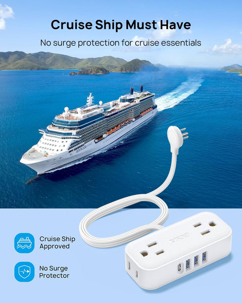 TROND Travel Power Strip with USB Ports, 5ft Flat Plug Extension Cord with Multiple Outlets, Small Wall Mount Extender Adapter for Office Dorm Roo...