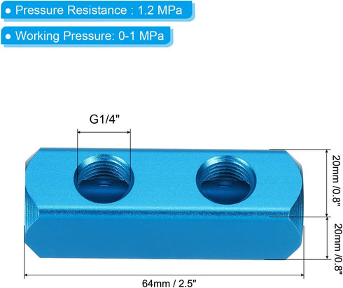 PATIKIL 2 Way 5 Port Air Manifold, 3 Pack G1/4 Inch Aluminum Air Hose Inline Manifold Block Splitter Pneumatic Air Hose Fitting, Blue...
