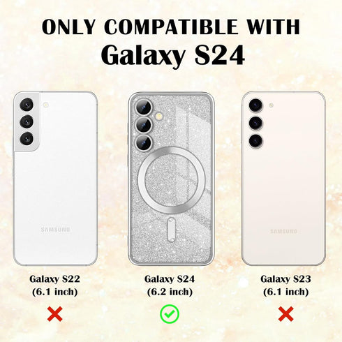 for Samsung Galaxy S24 5G Magnetic Case, Luxury Sparkle Glitter Case Cover Soft TPU Full Camera Lens Protection Bling Case Anti-Scratch Shockproof...