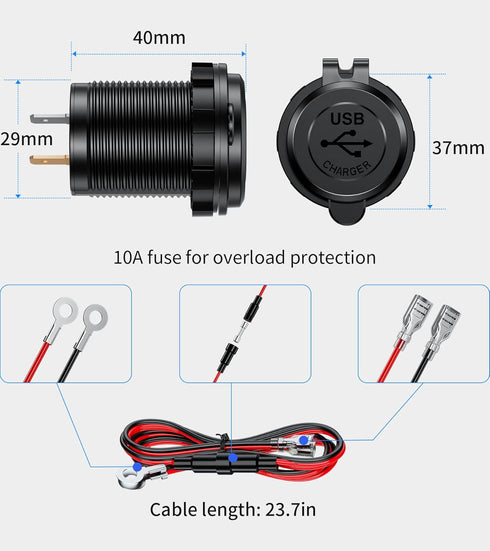 2Pack Quick Charge 3.0 Dual USB Charger Socket, Waterproof 36W USB Outlet Fast Charge with Touch Switch & Blue LED DIY Kit for 12V/24V Car Boat Ma...