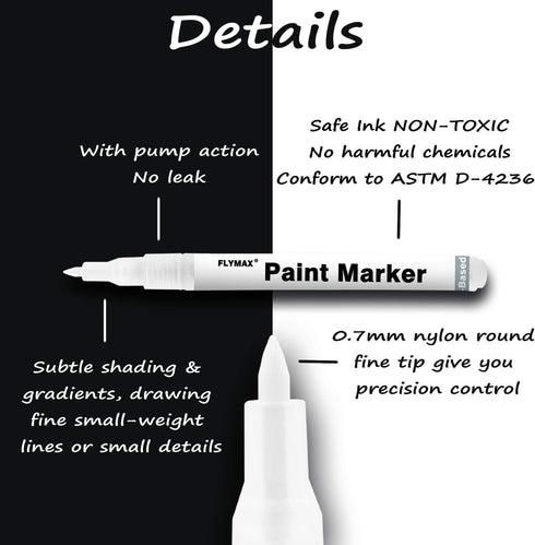 White Paint Pen, 6 Pack 0.7mm Acrylic Permanent Marker White Paint Pens for Wood Rock Plastic Leather Glass Stone Metal Canvas Ceramic Marker Extr...