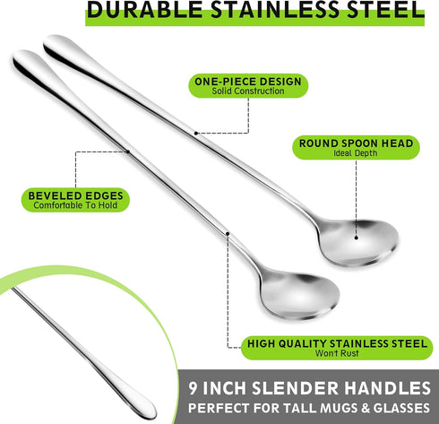 9-Inch Long Coffee Spoons for Coffee Bar, Coffee Stirrers Ice Cream Spoon Tea Spoons Stainless Steel Long Spoon for Cocktail Stirring Iced Tea, Co...