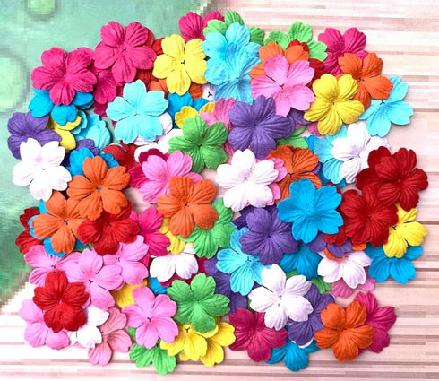 Handmade 100 Pcs Mulberry Paper Sakura Cherry Flowers 30x30mm Scrapbooking Wedding DIY Craft Supplies Card (10 Colors)...