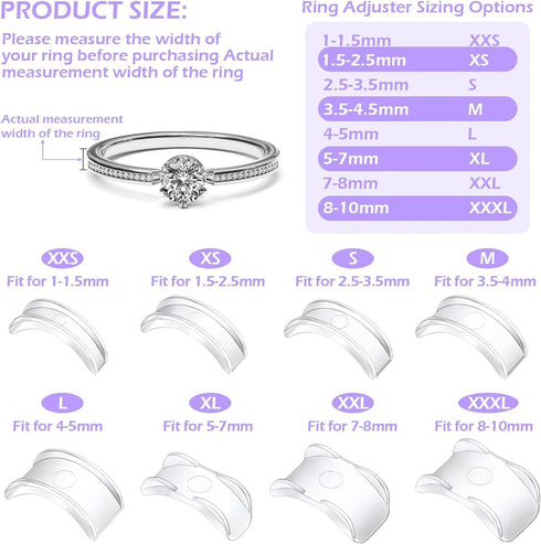 100 Pcs Ring Sizer Adjuster for Loose Rings with Ring Size Measuring Tool, Plug-in Invisible Ring Guards Silicone Tightener EVA Foam Ring Size Adj...