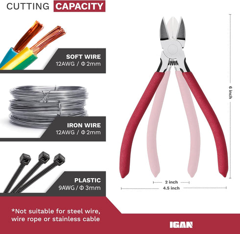 IGAN-P6 Wire Cutters (Pack of 2), 6-inch Ultra Sharp & Powerful Side-cutting Pliers with Longer Flush Cutting Edge, Ideal Wire Cutter for Crafts, ...