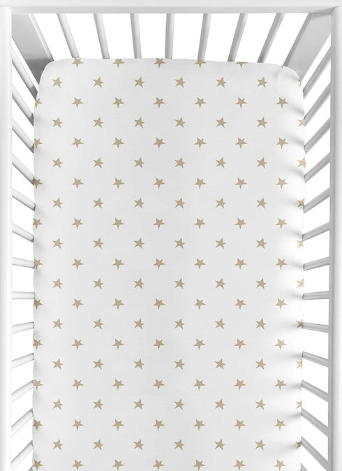 Gold and White Star Baby or Toddler Fitted Crib Sheet for Celestial Collection by Sweet Jojo Designs...