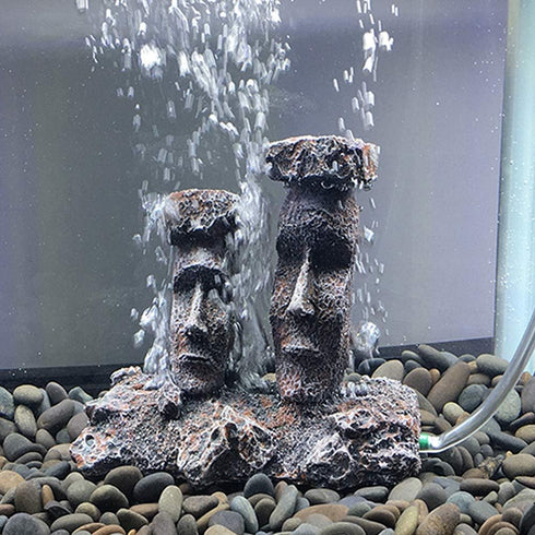 Smoothedo-Pets Aquarium Bubbler Decorations Fish Tank Decorations Aquarium Air Stone Decor Easter Island Moai Statues (Grey-Moai-Air-Stone)...