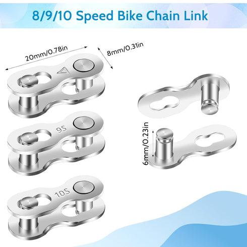 3 Pair Bike Chain Link Bicycle Missing Link for 8-9-10 Speed Chain Bike Chain Master Link Reusable Steel Bike Chain Link Professional Chain Link C...