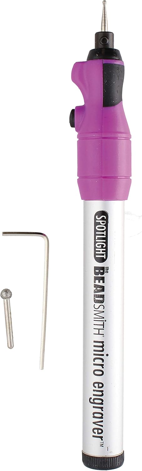 The Beadsmith Micro Engraver w/Spotlight, 6.25', Battery Operated (2xAAA), 2 Round Diamond-Tip Bits and Hex Key, Engraver, Polisher, Sander- for M...