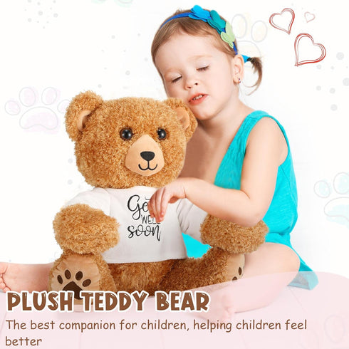 Get Well Soon Bear 16 Inch Bear Stuffed Animals with White T-Shirt Feel Well Soft Bear Plush Hospital Gifts for Boy and Girl (Classic Style)...