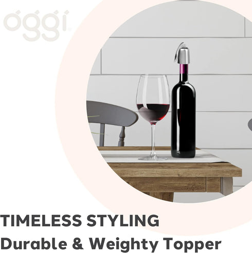 OGGI Bottle Stopper - Ideal for Champagne & Sparkling Wine, Stainless Steel Wine Topper Set - Stylish Wine Saver Stoppers with Airtight Wine Seale...