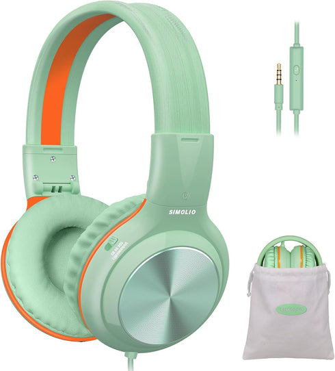 SIMOLIO Kids Headphones with Cord, Wired Headphones with Microphone for School Travel, 85dB/94dB/104dB Volume Limited, Portable Foldable & Adjusta...