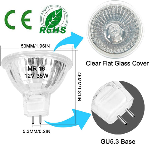 MR16 Halogen Bulb 35W Dimmable 12V GU5.3 Bi-pin Base Spotlight with Long Lifespan, 6 Pack MR16 Bulbs with Clear Glass Cover for Landscape Lights, ...