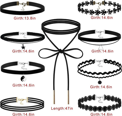 Outee 9 Pcs Choker Set Black Chokers Necklaces for Women Black Velvet Choker Necklaces for Teen Girls Henna Tattoo Ribbon Chokers for Women...