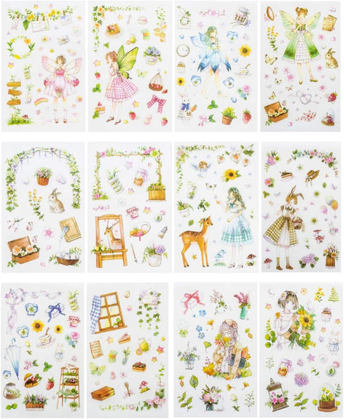 Kawaii Gardening Fairy Girl Floral Sticker Set Cute Animal Rabbit Deer Stationery Stickers Diary Book DIY Craft Arts Scrapbooking Travel Journal P...