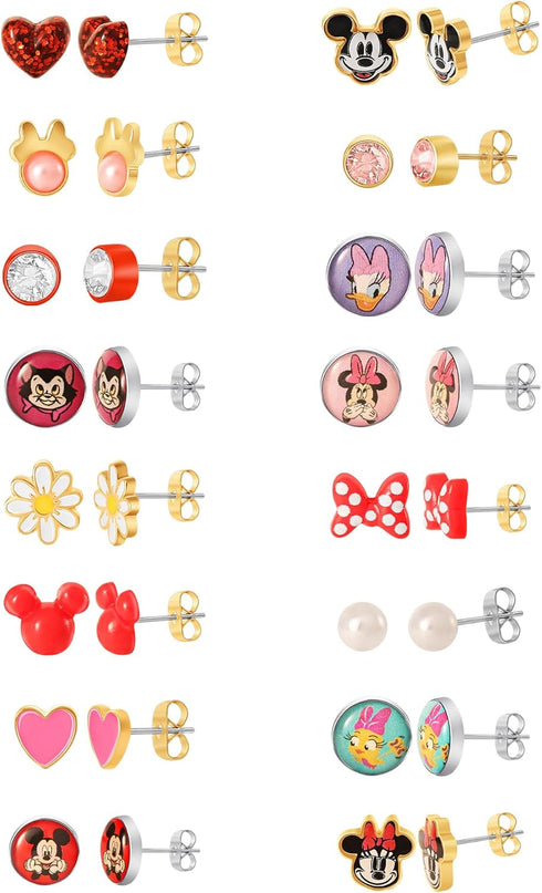 Disney Girls Mickey, Minnie Mouse & Friends Stud Earrings Pack 16 Pairs - Officially Licensed Disney Earrings for Girls...