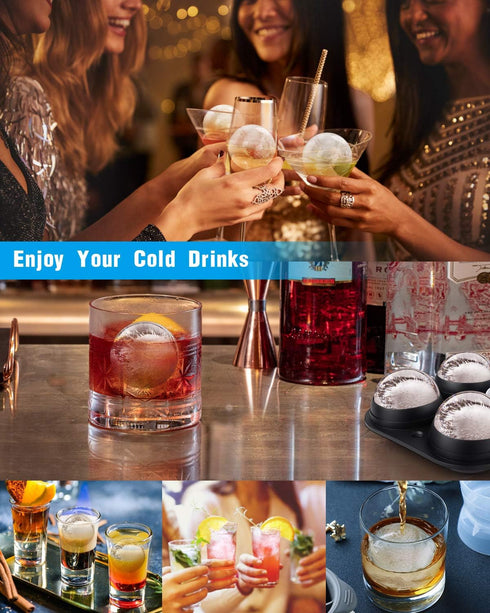 Large Ice Cube Trays Ice Ball Maker with Lids Combo(Set of 2), Silicone Sphere & Square Flexible Ice Cube Molds for Cocktails, Whiskey, Juice and ...