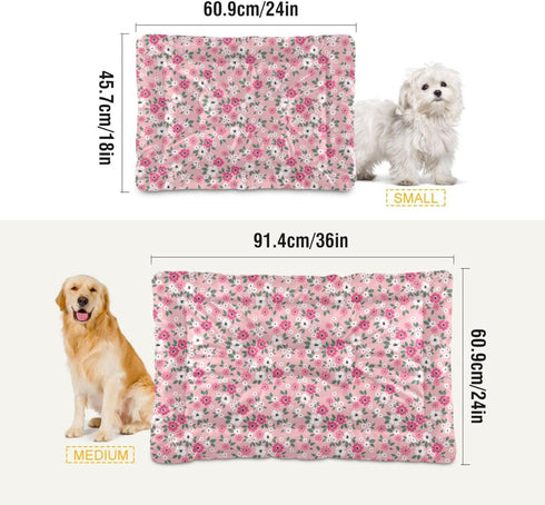 Pink Floral Pet Bed Pad Soft Dog Bed Mat with Anti-Slip Bottom, Machine Washable Crate Pad Mattress for Dog Sleeping...