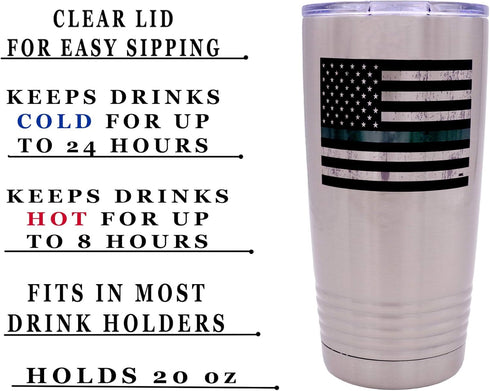 Rogue River Tactical Thin Green Line Flag Large 20 Ounce Stainless Steel Travel Tumbler Mug Cup Military Federal Law Enforcement Border Patrol Gam...