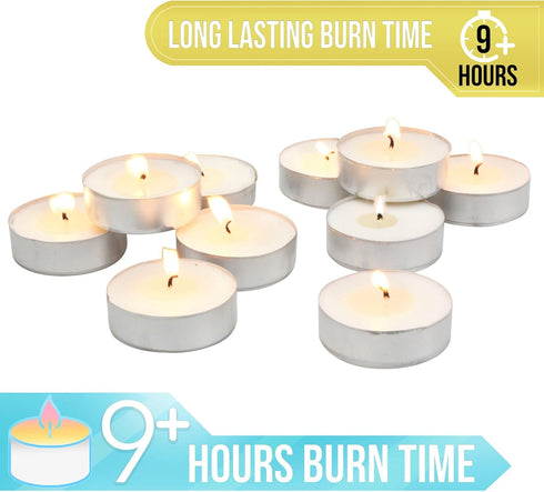 Stonebriar 20 Pack Unscented Mega Oversized Tea Light Candles with 9 Hour Extended Burn Time...