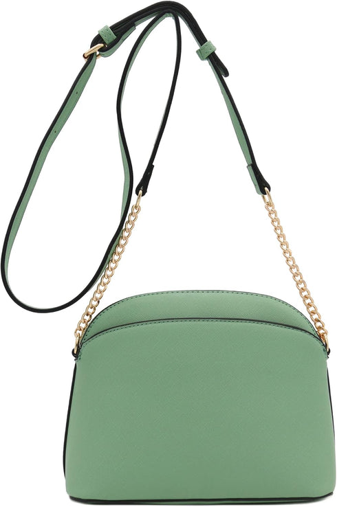 FashionPuzzle Saffiano Small Dome Crossbody bag with Chain Strap...