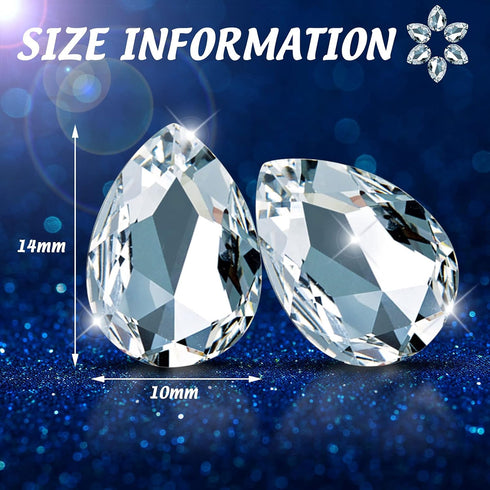 Jadive 100 Pcs 10 x 14 mm Teardrop Rhinestones Crystal Resin Point Back Glass Rhinestones Beads for Crafts Jewelry Making Shoes Dress Faceted Glas...